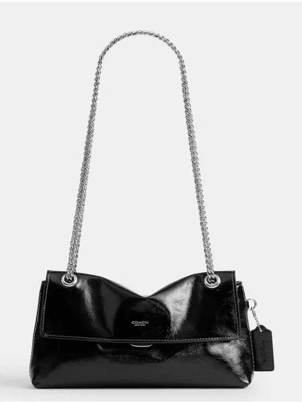 Coach Black glazed Leather Chain Chelsea 26 Shoulder Bag